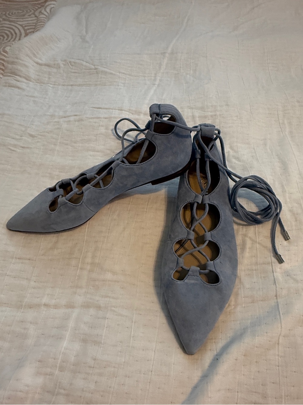 Coach Women’s Size 8B Blue Suede Lace Up Ghillie Pointed Toe Flats Ballet Shoes